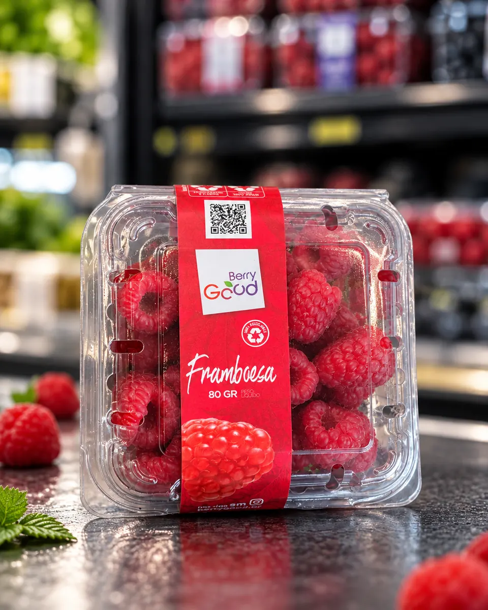 Framboesas frescas em embalagem na Le Fruit